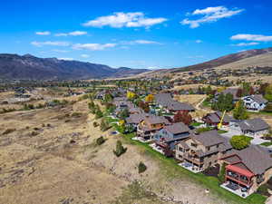 Drone / aerial view featuring a mountain view