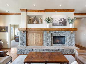 Living room featuring a fireplace and wood-type flooring