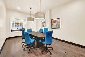 Dining space featuring light wood-type flooring