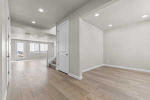 Interior space with light hardwood / wood-style flooring