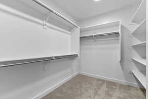 Spacious closet with light colored carpet