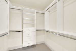 Spacious closet with light carpet