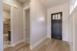 Foyer entrance featuring light hardwood / wood-style flooring