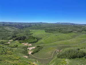 Drone / aerial view with a mountain view