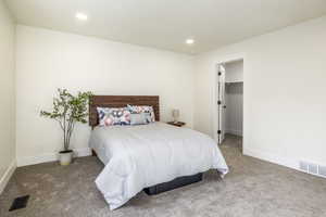 Bedroom featuring carpet flooring, a walk in closet, and a closet