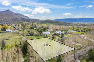 Aerial view featuring a mountain view