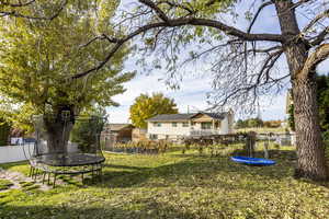 View of yard with a trampoline