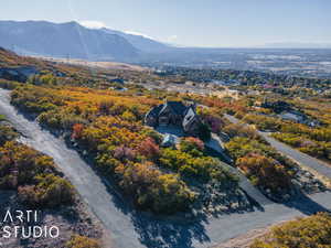 Aerial view featuring a mountain view