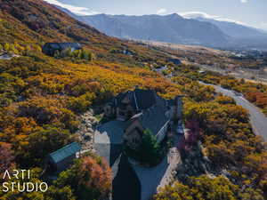 Aerial view featuring a mountain view