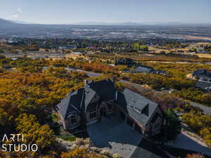 Aerial view featuring a mountain view