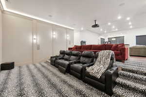 View of carpeted home theater room