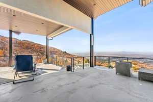 View from patio / terrace featuring a mountain view