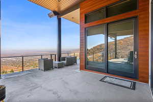 View from patio / terrace featuring a valley view