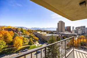 Balcony with a mountain view