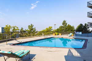 View of pool featuring a patio area