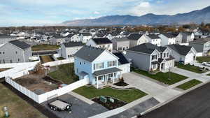 Aerial view featuring a mountain view