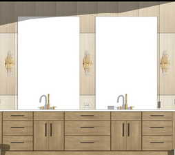 Interior space featuring sink and light brown cabinetry