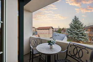 View of balcony at dusk