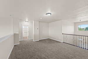 Spare room featuring carpet flooring and a textured ceiling