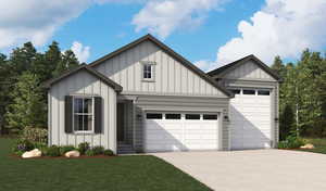 View of front of home with a front lawn and a garageUnder Construction. Pictures of a model for example only. Colors and other features may vary from picture.