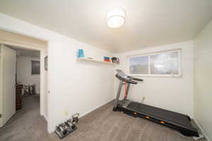 Exercise area with carpet flooring