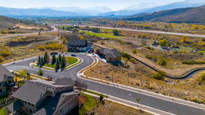 Aerial view featuring a mountain view