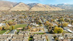 Drone / aerial view with a mountain view