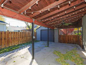 Patio with party lights.