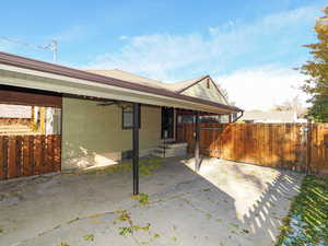 Fenced area with patio.