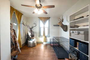 Storage area with ceiling fan