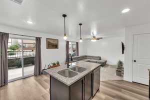 Kitchen featuring a wealth of natural light, sink, stainless steel dishwasher, and light hardwood / wood-style floors