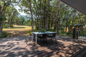 Wooden terrace with a mountain view