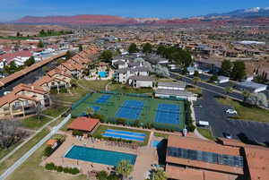 Aerial view featuring a mountain view