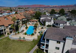 Drone / aerial view featuring a mountain view