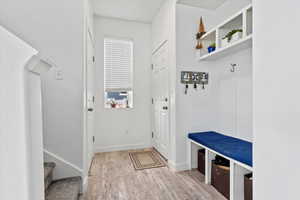 Mudroom featuring light hardwood / wood-style flooring