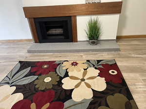 Interior details with wood-type flooring and a fireplace