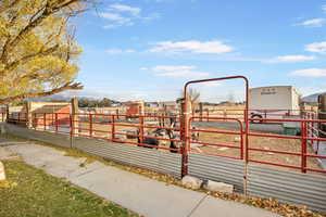 View of yard with an outbuilding for horses, goats, etc.