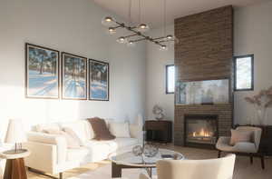 Living room with a towering ceiling and a wealth of natural light