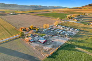 Aerial view with a mountain view and a rural view