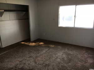 Unfurnished bedroom with carpet flooring and a closet