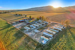 Drone / aerial view featuring a mountain view and a rural view