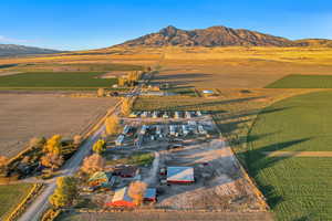 Drone / aerial view with a mountain view and a rural view