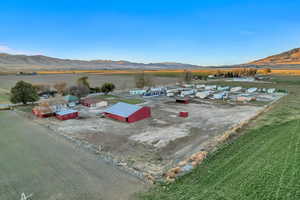 Birds eye view of property with a mountain view