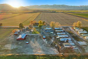 Drone / aerial view featuring a mountain view