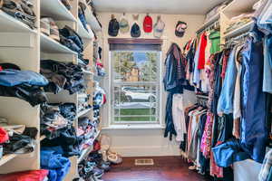 Walk in closet featuring dark hardwood / wood-style flooring