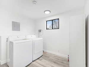 Laundry room with washing machine and dryer.