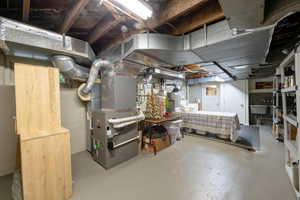 Basement with heating unit and sink