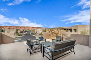 View of patio / terrace with a mountain view