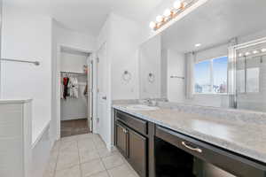 Primary bathroom with soaker tub and extra long counter space