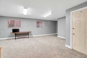 Basement with carpet flooring